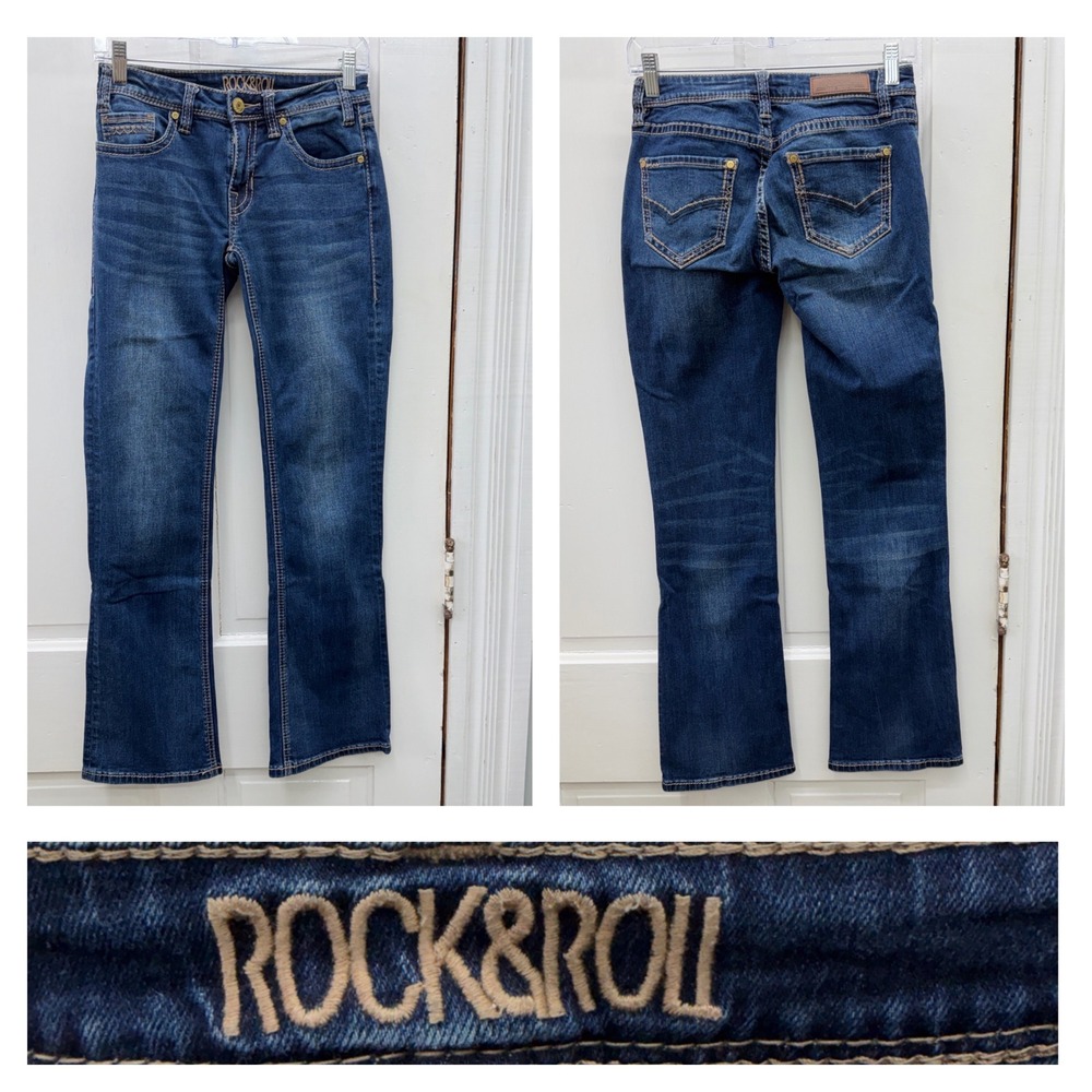Rock & Roll Cowgirl Denim Womens 24  x 32 Riding Boot Cut Jeans Western W7-4166